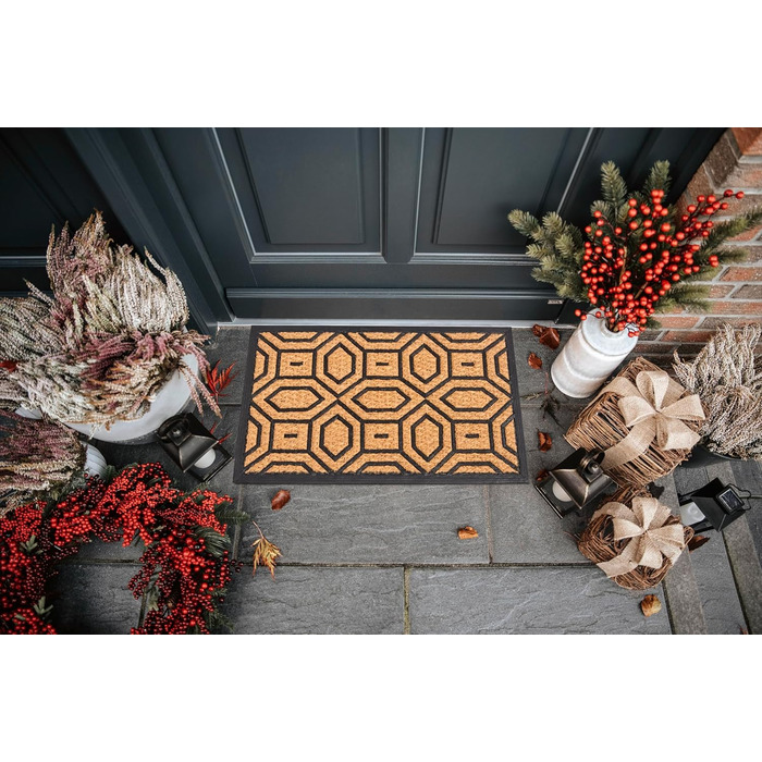 Килимок Hanse Home кокосовий для дому та вулиці 45x75 см Геометричний - вологостійкий, антиковзкий килимок для входу, коридору, тераси