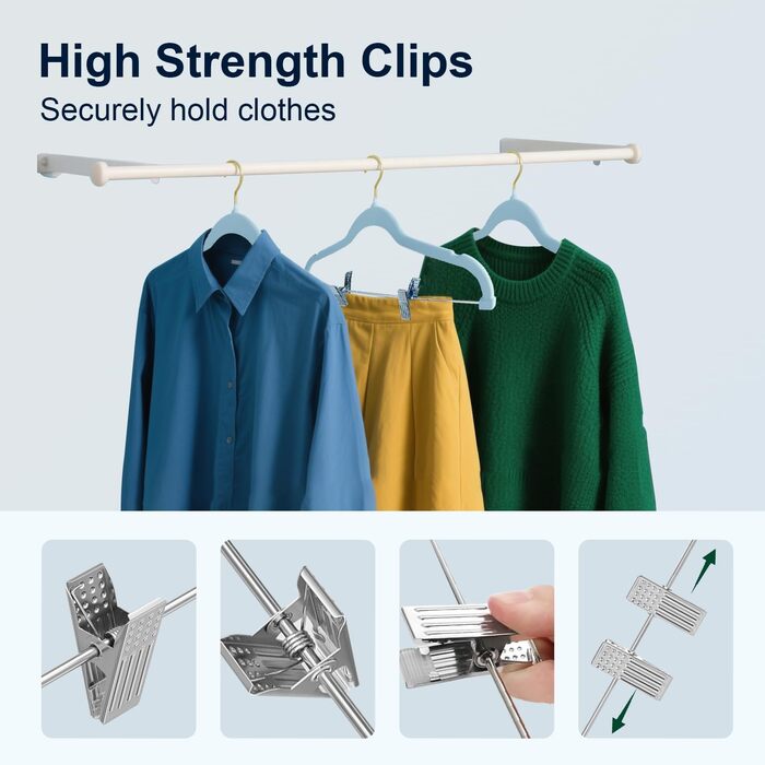 Набір вішалок для одягу Stormix 24 шт. з кліпсами, 42 см, для штанів, спідниць, суконь, курток, пальто (рожево-золоті гачки)