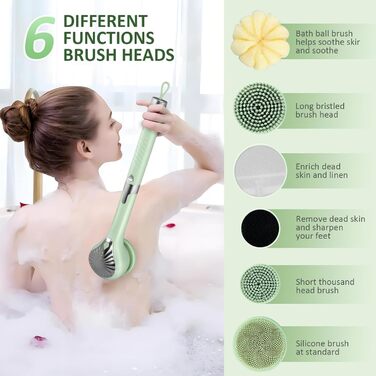 Електрична дюшева щітка для спини Eincremehilfe 6 в 1 з USB-зарядкою та 6 насадками для глибокого очищення та пілінгу