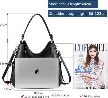 Жіноча сумка-шопер Realer середнього розміру, чорна (L) - PU шкіра, для роботи, офісу, покупок, вінтажний стиль Hobo