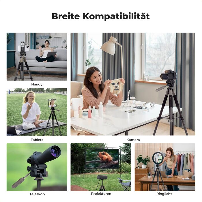 Штатив K&F Concept S255A3+BV01: Легкий штатив з сумкою, для камери/DSLR/Camcorder, з підтримкою смартфонів (190см, сірий)