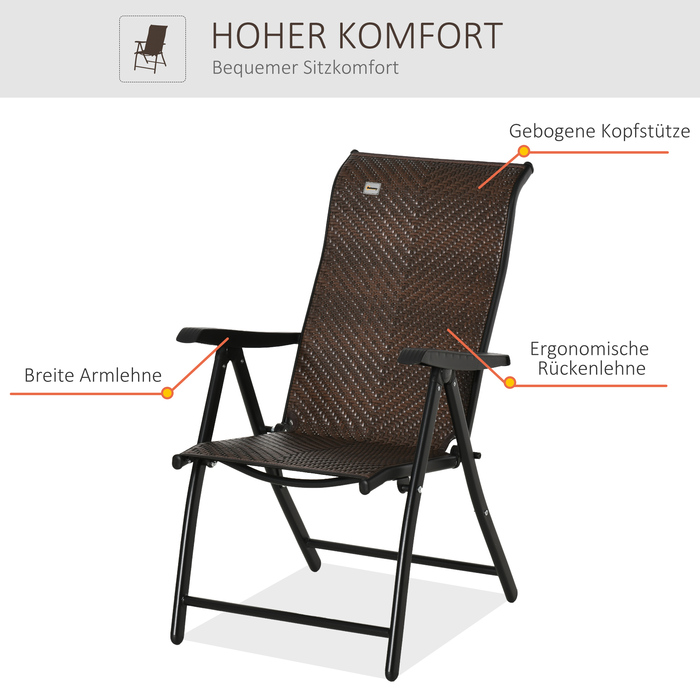 Крісло Outsunny з ротангу Polyrattan, складне, з підлокітниками, 7-ступеневе регулювання спинки для саду, балкону, тераси, розміром 58 x 71 x 111 см