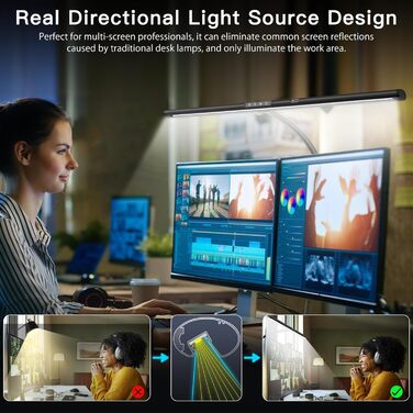 LED лампа настільна EYOCEAN з жестами та пультом, 24W, 80см, для офісу, читання, архітекторів, дизайнерів, чорна