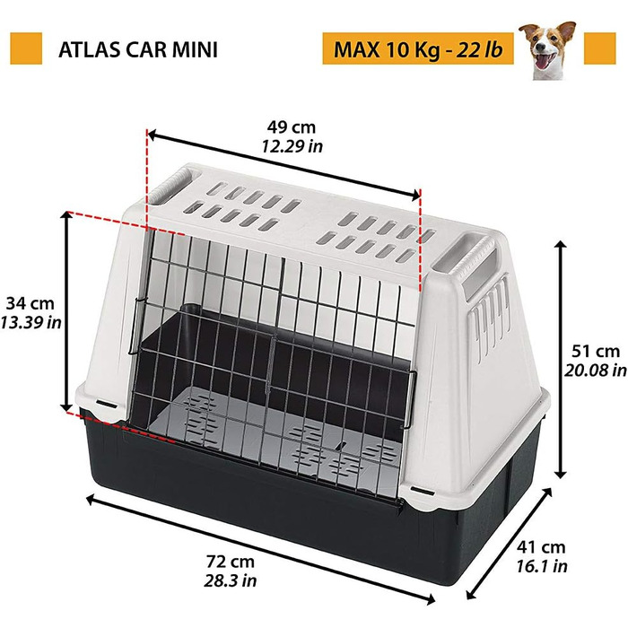 Переноска для собак Ferplast ATLAS CAR MINI для автомобіля з вентиляційними решітками та дренажним килимком, розмір 72x41x51 см