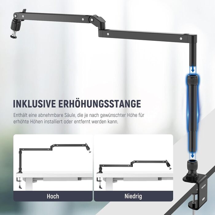 NEEWER MST002 Тримач для мікрофона з низьким профілем, регульований, з демпфером, для подкастів, ігор, стрімінгу, з кабелеуправлінням