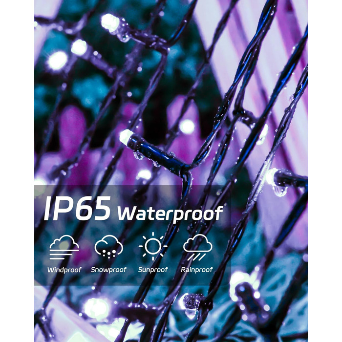 Сонячна гірлянда для зовнішнього використання, 12м, 120 LED, холодне біле світло, 8 режимів. Підходить для декору саду, двору, тераси, весіль. Вологостійка.