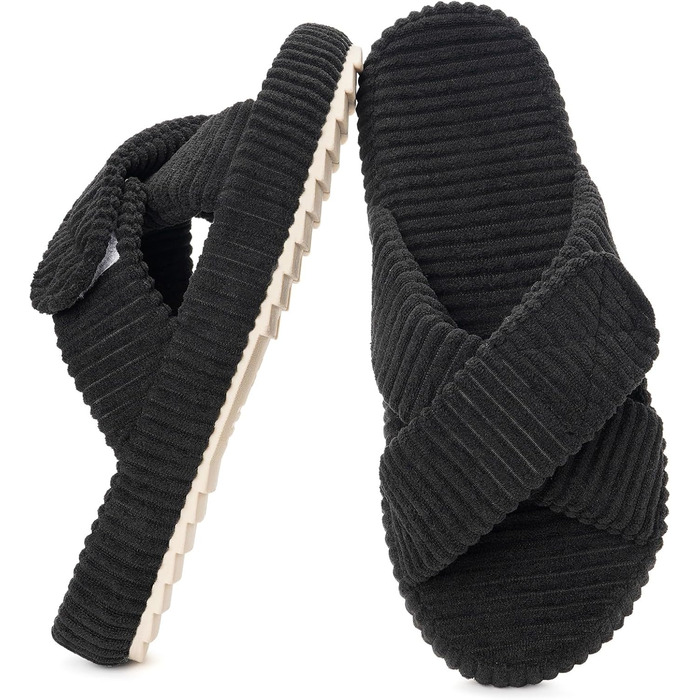 Зручні домашні тапочки з меморі-піною для жінок. Чорні, з перехресними ремінцями, антиковзаючі, розмір 37/38 EU