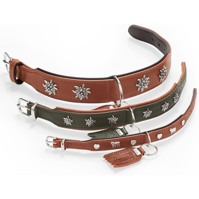 Нашийник для собак HUNTER München, зелено-коричневий, шкіряний, з вишуканими деталями, м'який та міцний, не травмує шерсть, екологічний, Made in Germany, розмір 50