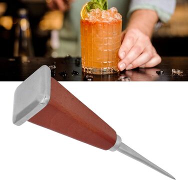 Nivvity Wooden Handle Ice Pick, Bartender Ice Pick, Stainless Steel Ice Pick with Wooden Handle Bartender Tool for Bars Restaurants (Single Prong Square Tail)