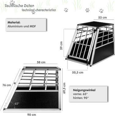 Кія для собак з прямою задньою стінкою, 2 двері, роздільник, розмір на вибір, розмір 89x69x50 см (L 65x90x69,5 см)