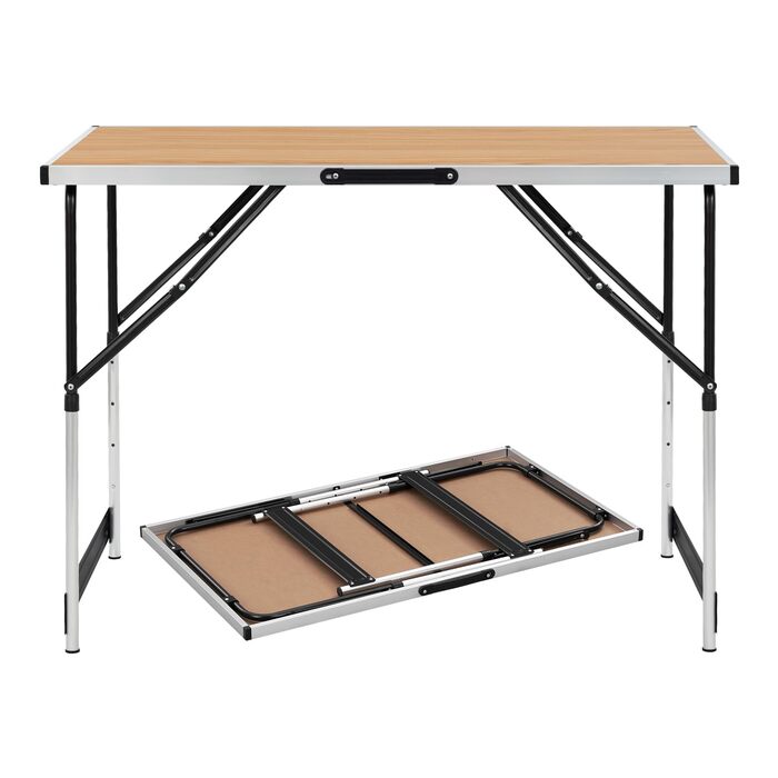 Складний алюмінієвий стіл для кемпінгу eSituro з регульованою висотою 100x60x73-94 см, стільниця MDF під дуб
