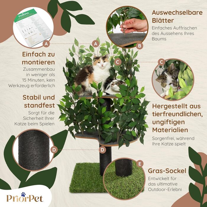 Дерево для котів Kratzbaum Natur - велике, багатоярусне, з можливістю заміни листів, безпечні матеріали, 120 см