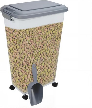 DIVCHI Контейнер для зберігання корму для тварин 20L з кришкою-фліпом та замком, з мірною ложкою. Підходить для собак, котів, птахів. Герметичний, зелений, 9 кг