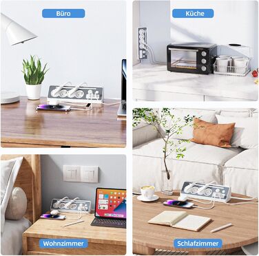 Мережевий фільтр з USB та Type-C, 4 розетки, 16A, 3680W, з вимикачами, захист від перенапруги, білий