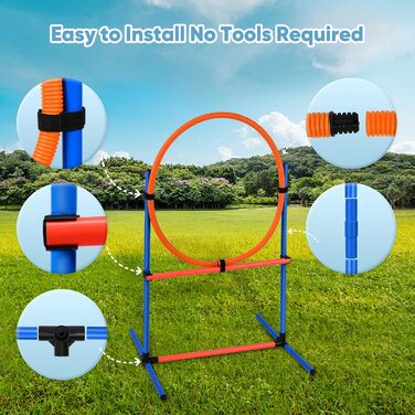 Набір для аджиліті для собак 70 елементів: 8 шлагбаумів, стрибкова петля, м'яч, ящик для перерви, сумка для ласощів, переносна сумка. Розвиває інтелект.