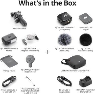 Стабілізатор DJI Osmo Mobile 7P+Mic Mini TX (Infinity Schwarz) для iPhone/Android, 3-осьова стабілізація, вбудований мікрофон та штатив