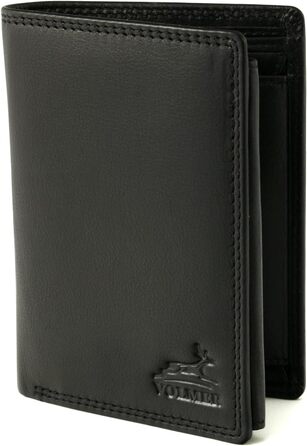 Fa. Volmer Black Leather Wallet made of genuine leather in portrait format with TÜV-tested RFID protection Phoenix 3, Black