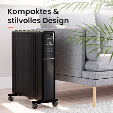 Електричний радіатор Pro Breeze 2000W з таймером, пультом дистанційного керування та термостатом | Економія енергії, 3 режими нагріву, без оливи, чорний
