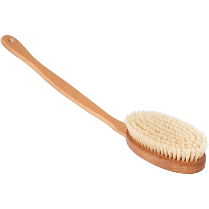 Body brush with handle for sensitive skin, body brush, back brush for seniors, gentle, natural beech wood and soft bristles, Made in Germany