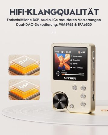 MECHEN M30: Аудіоплеєр Hi-Res MP3, DSD FLAC DAC з 64GB, підтримка до 256GB (Золотий)
