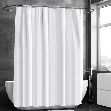 Шторка для душу URAQT, водонепроникна, антигрибкова, швидковисихаюча, PEVA, 180x180 см, 12 кілець, для ванни (Біла)