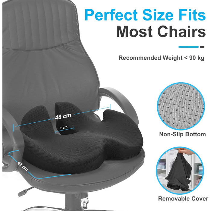 Ergonomic Seat Cushion for Office Chair - Orthopedic Pressure Relief Cushion with Memory Foam - Wheelchair Seat Cushion
