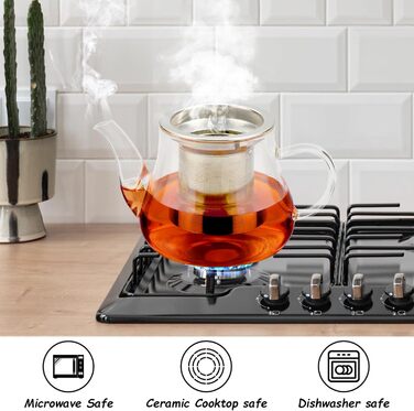 Чайник скляний Honneeo 450 мл з знімним фільтром, для листового чаю, трав'яних зборів, фруктів, 800 мл