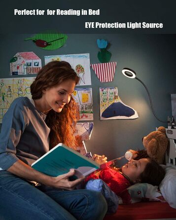 LED приліжкова лампа з кліпсою для ліжка, спальні, офісу, димується, 3 режими + 10 рівнів яскравості, гнучка, 8W, срібляста (чорна)