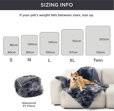 Водонепроникний плед для собак BEDSURE - 100 x 120 см, довгий плюш, миється, для великих собак та котів, захисний плед на собаче ліжко, XL (127x152 см), Batik Grey