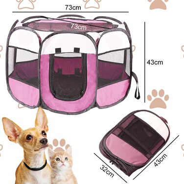 Клітка-загон для собак та цуценят, складана, 73x73x43 см, рожева