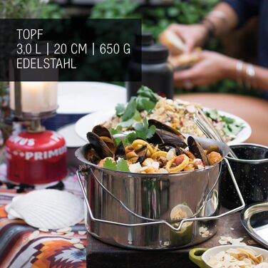 Набір кухонного посуду Primus Outdoor з нержавіючої сталі - Campfire Cookset Small (1.8 л та 17.5 см казанок, 21 см сковорода) для кемпінгу та приготування їжі на вогні та газовій плиті