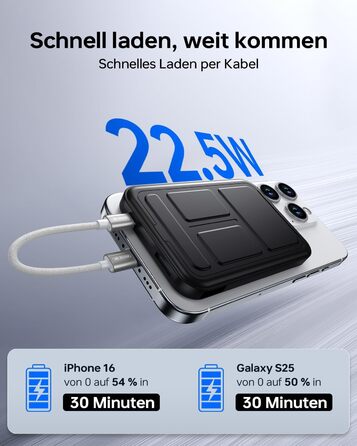 Powerbank MagSafe 10000mAh з PD 22.5W, бездротова зарядка, USB-C, LED-дисплей, чорний