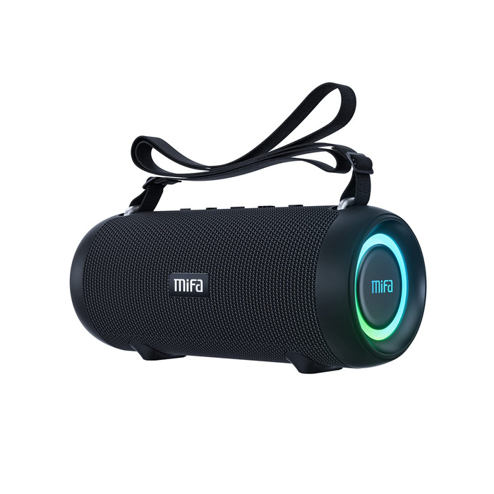 Портативна Bluetooth колонка MIFA A90 60W, водонепроникна IPX7, RGB підсвітка, до 30 годин, USB/MicroSD/AUX, TWS, з чохлом та ремінцем