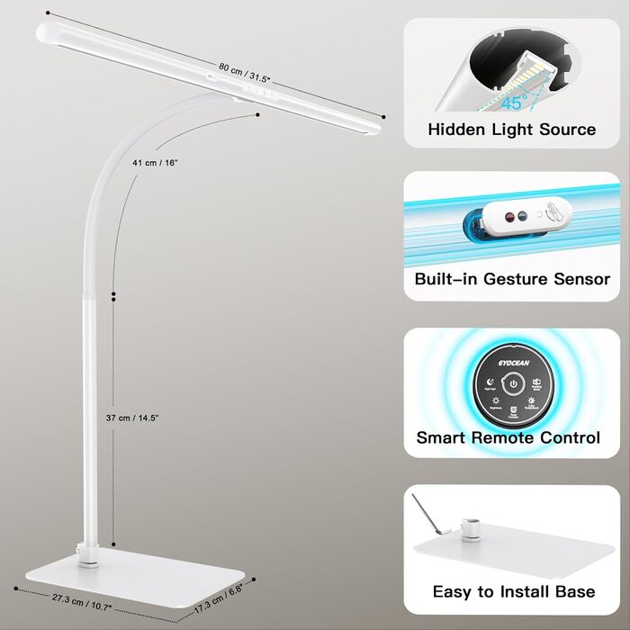 LED-лампа EYOCEAN для монітора з жестами та пультом, 24W, 80см, регульована яскравість, денне світло для офісу, читання, архітекторів, дизайнерів
