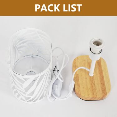 Настільна лампа з дерева, вінтажна модель E14, настільна лампа з дерев'яним цоколем та металевим абажуром, для дитячої кімнати, вітальні, спальні, бару (біла)