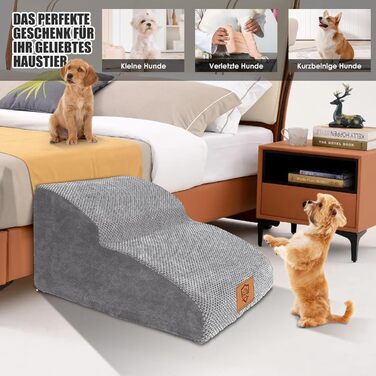 Myiosus Dog Stairs, 2 Steps Pet Staircase, Waterproof Dog Steps Made of Sponge, Non-Slip Dog Ramp for Sofa Bed, Dog Staircase with Washable Cover, Portable Cat Staircase