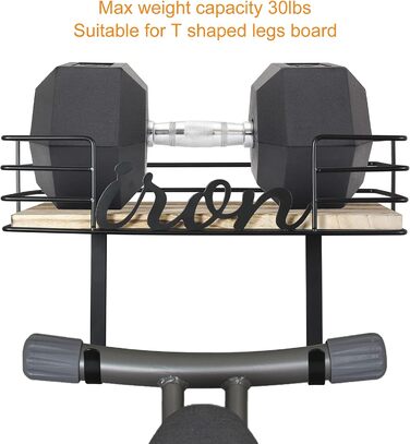 Настінна підставка для праски та прасувальної дошки TJ.Moree, металева з кошиком та дерев'яною дощечкою, чорна