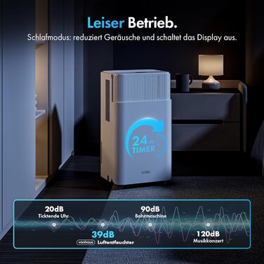 Електричний осушувач повітря VonHaus 20л/24г з Wi-Fi та додатком, для підвалу та приміщень до 20м², 41дБ, з режимом сну, таймером та зливом, сумісний з Alexa & Google Home