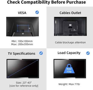Suptek Adjustable TV Wall Mount for LCD LED Plasma Flat Screens - Tilting & Swivel (23-43 inch)