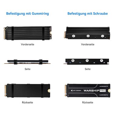 Радіатор охолодження M.2 2280 для SSD, алюміній, з термопрокладками, чорний, для ПК/PS5/PS5 Slim