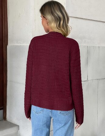 Жіноча в'язана жилетка Zeagoo з довгим рукавом, кардиган, круглий виріз, на ґудзиках, відкритий фасон, елегантний светр, жіночі в'язані жилетки, колір: бордовий