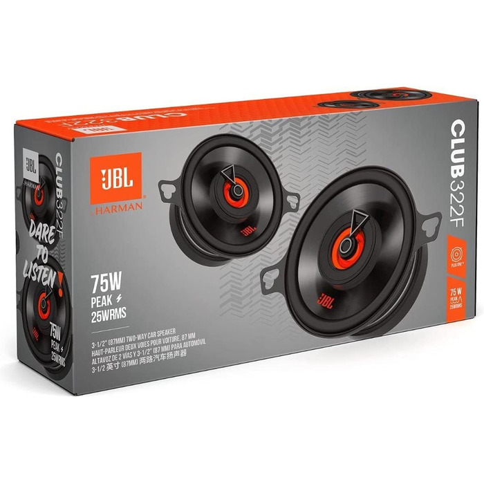 Автомобільна акустика JBL Club 322F 2-смугова, 75 Вт, 87 мм, чорна, Harman Kardon