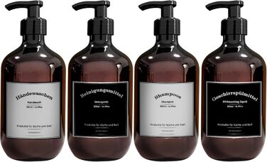 Набір дозаторів для мила з пластику, 4 шт, 500 мл з етикетками, набір флаконів для душу, шампуню (500 мл, коричневий)