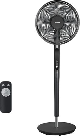 Турбовентилятор PELONIS з пульт дистанційного керування, дисплеєм, 3D циркуляцією, 36.5dB, 10м повітряний потік, регульована висота 60/111см, 4 режими з таймером, знімний захист, поворотний, 76см, оранжевий