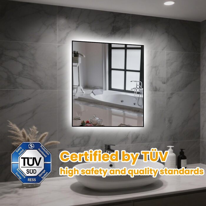 LED дзеркало для ванної кімнати 45x65 см з підсвічуванням, IP54, 6500K, прямокутне, енергозберігаюче, біле