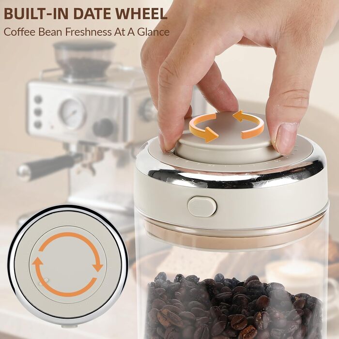 Герметичний контейнер для кави 1700 мл з CO₂-вентилем та індикатором дати, для зберігання кавових зерен, чаю, горіхів, какао. Зберігає свіжість та аромат.