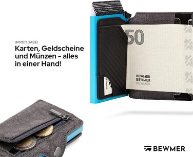 BEWMER Преміум картхолдер для кредитних карток | Смарт-портмоне для жінок та чоловіків з RFID захистом від копіювання | Шкіряне картхолдер-гаманець сірого кольору