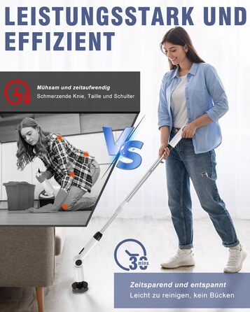 Electric Cleaning Brush, [Folding Version] Homtronics Electric Scrub Brush, Adjustable Long Handle, Electric Spin Scrubber Cordless with 8 Drill Brush Heads for Bathroom Kitchen Car, (White)