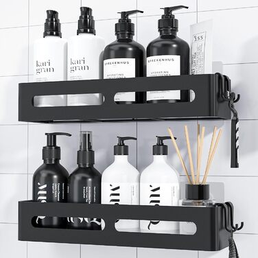 Настінна поличка для душу без свердління Kitsure, 2 шт., чорна, 33.5 x 12.0 x 5.5 см