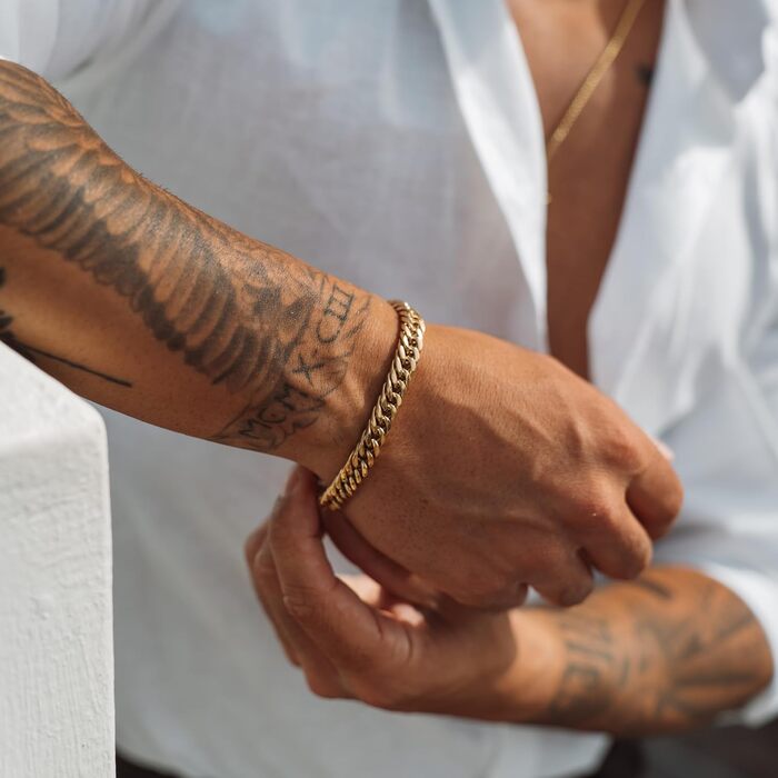 Браслет чоловічий SERASAR з нержавіючої сталі 316L, вологостійкий, надійний замок, 3 кольори, у подарунковій коробці (17см, Cuban, Gold)